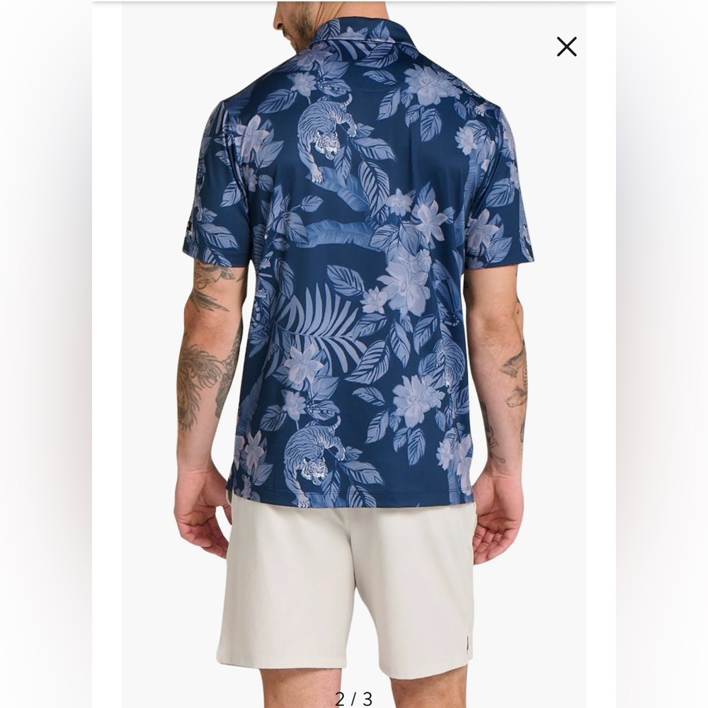 Bad Birdie Men’s Navy Blue Tiger Floral Performance Golf Polo Shirt | XL - Picture 2 of 9